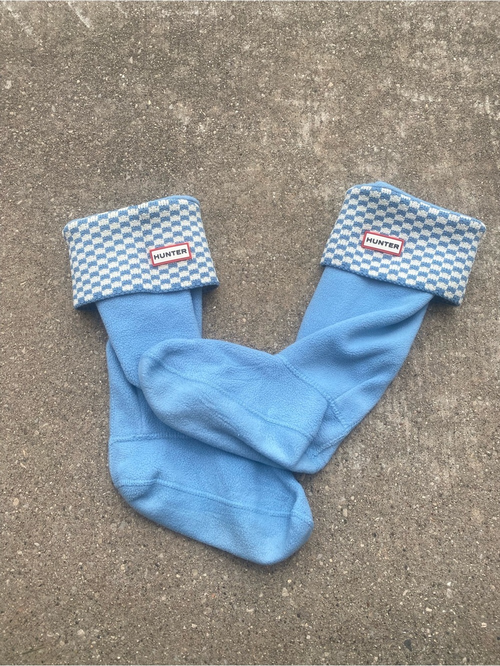 Hunter Light Blue Fleece Boot Liners with Checkered Cuff